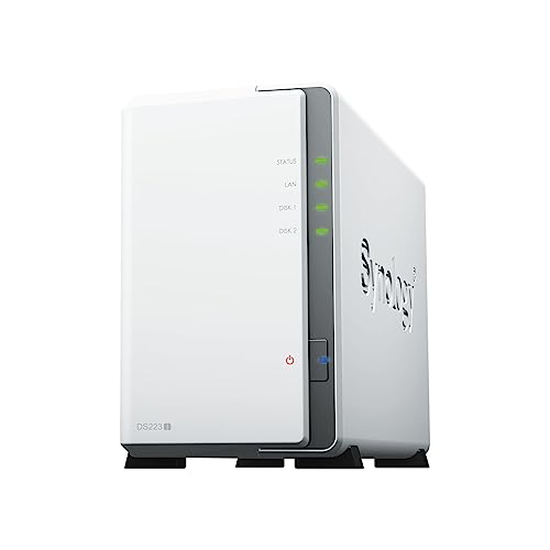 Synology DS223j 2-Bay Diskstation NAS (Realtek RTD1619B 4-Core 1.7 GHz 1GB DDR4 Ram 1xRJ-45 1GbE LAN-Port) Bundle mit 2 x 4TB WD RED Plus HDD (WD40EFPX - 68C6CN0)