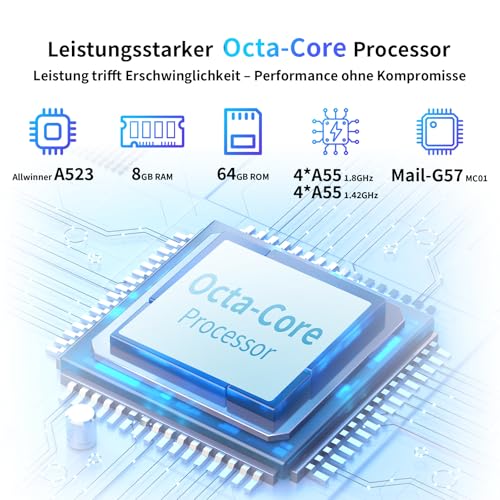 AWOW Tablet 10 Zoll Android 15: 2026 Neueste 7000mAh Octa-Core 8GB RAM+64GB 1TB TF Tablet PC mit WiFi 6 2.4G/5G Bluetooth 5.0 1280 * 800 FHD GMS Dual Kamera mit Hülle und Schutzfolie