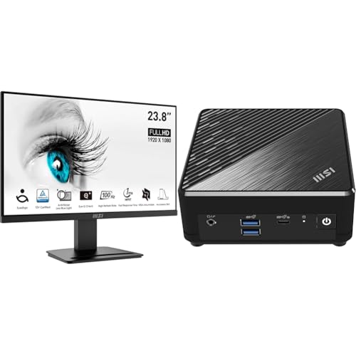 MSI PRO MP2412DE 23,8 Zoll (60 cm), FHD (1920x1080), 100 Hz, VA Panel, HDMI, Displayport, Schwarz + Cubi N ADL S-080DE Mini-PC, 4GB DDR4, 128GB M.2 SSD,Dual LAN, Windows 11 Pro, VESA