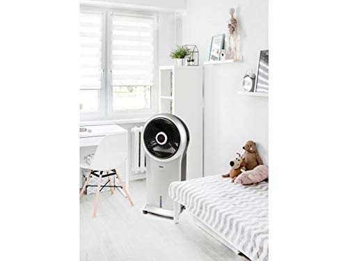 DOMO DO152A Mobiler Luftkühler - 3 Funktionen (natürlich, normal, schlafen) - 5,5L Wassertank - 800m³/Std - Lautstärke 65 Db - Inklusive 2 Kühlelemente - Schwarz/Silber