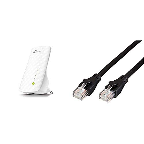 TP-Link RE200 WLAN Repeater (750 Mbit/s, Dual WLAN AC+N, WLAN Verstärker, LAN Port, App Steuerung, kompatibel zu Allen WLAN Geräten) & Amazon Basics Ethernet-Netzwerkkabel, RJ45, Cat6