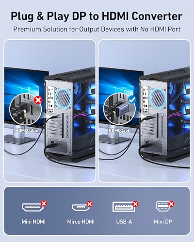 BENFEI 4K DisplayPort auf HDMI Adapter 2 Stück, Unidirektionaler DP 1.2 Computer auf HDMI 1.4 Monitor konverter Stecker auf Buchse–Kompatibel mit Laptop, PC, Monitor, TV, Grafikkarte AMD NVIDIA