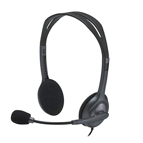 Logitech H111 Kopfhörer mit Mikrofon, Stereo-Headset, Verstellbares Mikrofon mit Rauschunterdrückung, Verstellbarer Kopfbügel, Audio/Mikrofon Dualanschluss mit zwei 3,5mm Klinken - Schwarz