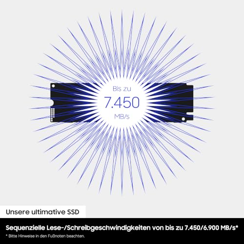 Samsung 990 PRO NVMe M.2 SSD , 1 TB, PCIe 4.0, 7.450 MB/s Lesen, 6.900 MB/s Schreiben, Interne SSD für Gaming und Videobearbeitung, Schwarz, MZ-V9P1T0BW