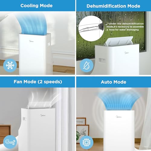Midea Mobiles Klimagerät Silent Cool 26 Pro WF, 3-in-1 Klimaanlage mit Abluftschlauch, Kühlen&Entfeuchten&Ventilieren, 9000 BTU, 2.6kW, für Räume ca. 80m³(32㎡), EEK A