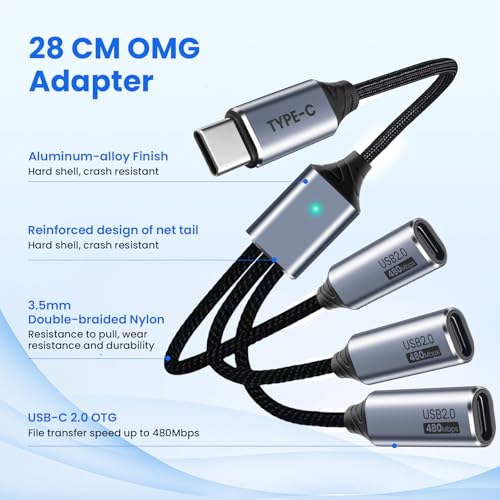 Seminer USB C Splitter 3 Port mit USB-Adapter für die Datenübertragung