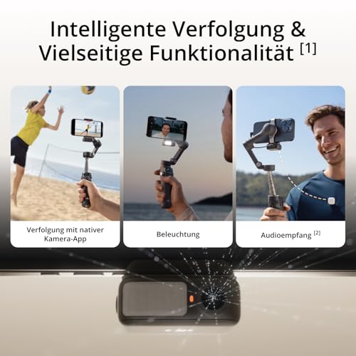 DJI Osmo Mobile 7P Gimbal-Stabilisator (iPhone/Android), Natives Tracking | Beleuchtung, 3-Achsen-Smartphone-Gimbal, Schneller Start, Ein-Klick-Bearbeitung, Integrierter Verlängerungsstab & Stativ