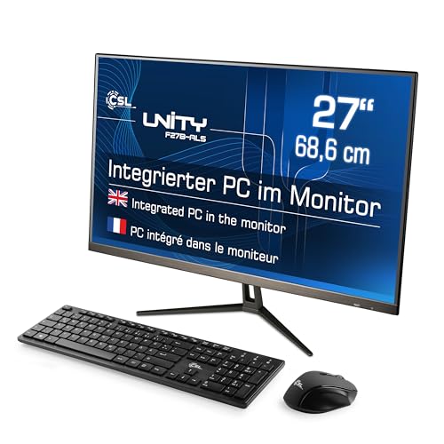 All-in-One-PC CSL Unity F27B-ALS, 68,58 cm (27 Zoll, 1920x1080 Full HD) - Leistungsstarker AIO (Intel N200 CPU 4x3700 MHz, 256 GB SSD, 16 GB DDR4-RAM, Windows 11 Pro), schwarz