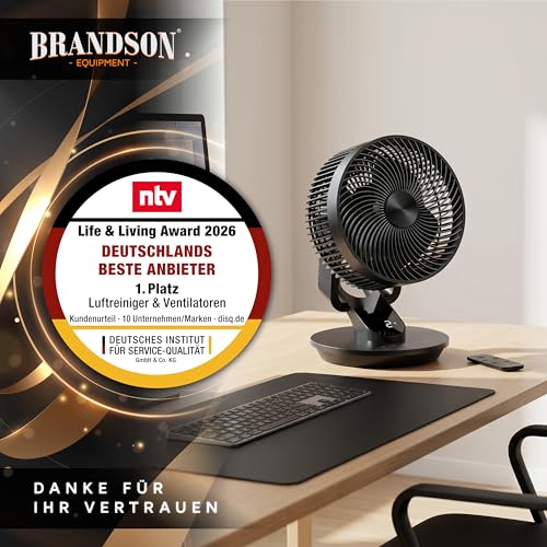 Brandson – Tischventilator 3D mit Display – sehr leise - Sieger Live & Living Award 2026 – Fernbedienung – 3D Oszillation – 6 Geschwindigkeitsstufen – intuitive Bedienung