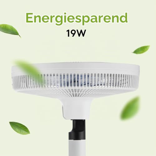 VIOLA Leiser Standventilator mit Fernbedienung, leistungsstarker digitaler Motor, geringer Stromverbrauch, 19 W, 7 Flügel, 9 Geschwindigkeiten, Oszillation 120 °, vertikale Drehung, Turbo, Timer