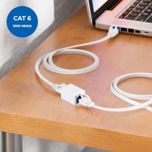 deleyCON RJ45 Kupplung 1000 Mbit Gigabit LAN Adapter, 1 Stück - Weiß | LAN Kabel Verlängerung, Netzwerkkabel Verbinder, kompatibel zu Cat8, Cat7, Cat6, Cat5, Patchkabel, DSL POE, 2x RJ45 Buchse