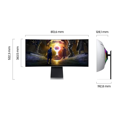 Samsung Odyssey G85SD Curved Gaming Monitor, 34 Zoll, Bildschirm mit QD-OLED-Panel, UWQHD, 3440 x 1440 Pixel, AMD Freesync Premium Pro, Reaktionszeit 0,03 ms, Bildwiederholrate 175 Hz, LS34DG850SUXEN