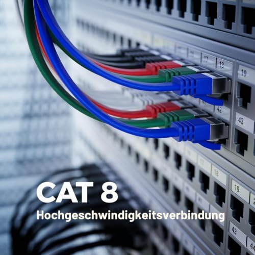 deleyCON 2m CAT 8 Flach Netzwerkkabel RJ45 40 Gbit/s, 10 Stück - Bunt | Gigabit Ethernet LAN Cable, Kupfer, dünnes Flachkabel Patchkabel lang, RJ45 Stecker für CAT8 CAT7 CAT6