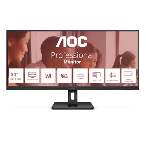 AOC U34E2M - 34 Zoll WQHD Monitor, 100 Hz, 4 ms, Adaptive Sync (3440x1440, HDMI, DisplayPort) schwarz