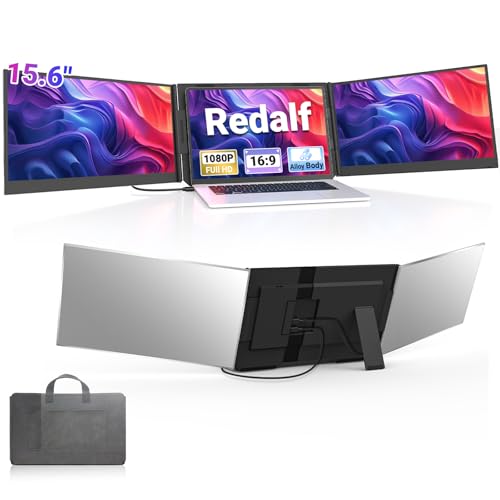 15,6" Laptop Bildschirm Erweiterung, ultraleichter 1080P FHD tragbarer Dreifach-Monitor für 13–17,3"Laptops, USB-C/HDMI Plug & Play Laptop Monitor Erweiterung kompatibel mit Windows/MAC/Chrome/Android