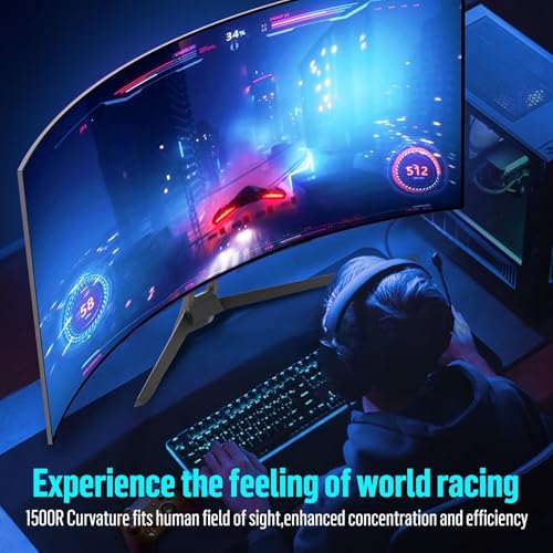 Gawfolk Gaming Curved Monitor 34 Zoll 165Hz, 1500R Ultrawide PC Bildschirm UWQHD 3440x1440P, Gebogenes Computerbildschirm, VA, Displayport, HDMI, VESA 75 * 75mm