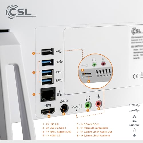 All-in-One-PC CSL Unity F27W-ALS, 68,58 cm (27 Zoll, 1920x1080 Full HD) - Leistungsstarker AIO (Intel N200 CPU 4x3700 MHz, 512 GB SSD, 16 GB DDR4-RAM, Windows 11 Home), weiß