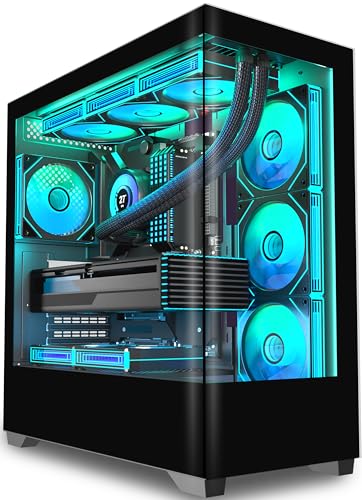 KEDIERS PC Gehäuse Vorinstallierter 7 × 120MM PWM ARGB Lüfter, ATX Mid Tower PC Gehäuse, Computergehäuse mit Panoramaaussicht Gehärtetes Glas Front Panel,Schwarz，P4 ARGB