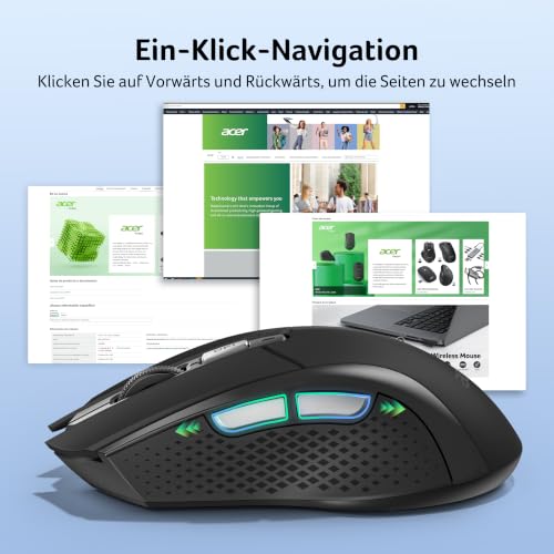Acer Maus Kabellos 4000 DPI, Wireless Mouse 2,4Ghz mit 5 Einstellbare DPI, Batteriebetriebene Funkmaus, USB-A Computermaus für Laptop, PC, Chrombook-Schwarz