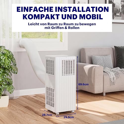 Koioplie Mobile Klimaanlage 9000 BTU 2,6 kW mit Dual-Schlauch-System, flüsterleise ≤45 dB, 3 Betriebsarten Mobilklimaanlage, 24h Timer, inklusive Fernbedienung, effiziente Kühlung für Räume bis 35 m²