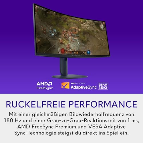 Alienware 34 Gaming Monitor - AW3425DWM, WQHD (3440x1440), 180Hz, VA, 1ms | AMD FreeSync Premium, VESA AdaptiveSync, 21:9 1500R Curved, 95% DCI-P3, HDR400, DisplayPort, 2 HDMI, 3 USB, 3 Jahre Garantie