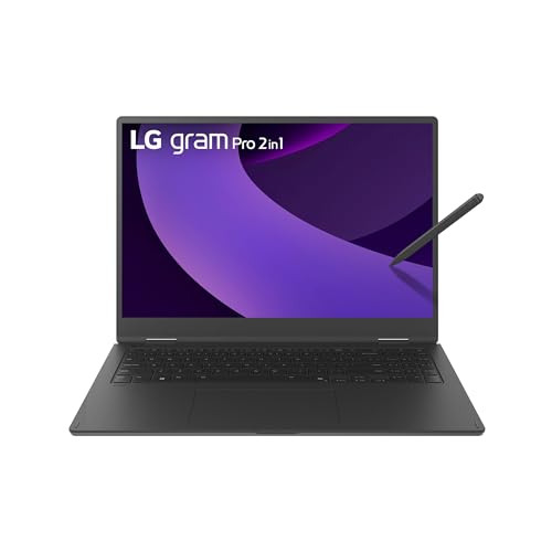 LG gram Pro 16 16T90TP-K.AA78G (16 Zoll) OLED 2in1 Notebook, Intel Core Ultra 7 255H, Intel Arc™ 140T GPU, 16GB RAM, 1TB SSD, federleicht (1,399 kg), gram AI, 77 Wh, Thunderbolt 4, Schwarz