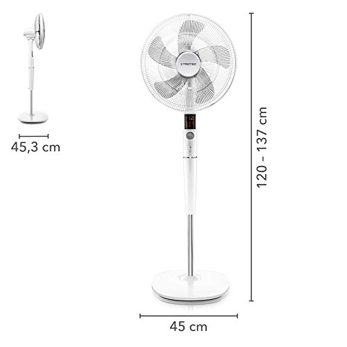 TROTEC TVE 26 S Standventilator 30 Watt | Oszillierend 85°, 5 Betriebsmodi Ø 40 cm, höhenverstellbar, mit Fernbedienung, LED-Display