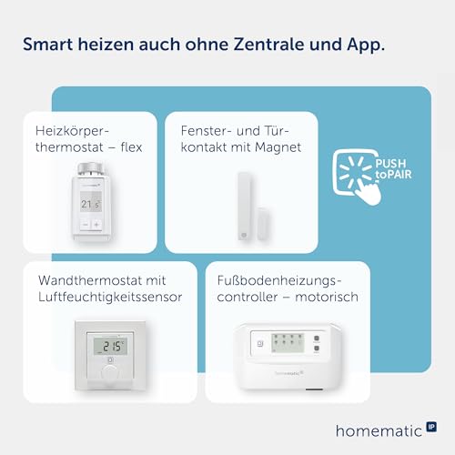 Homematic IP Heizkörperthermostat – Flex | Smart Home, digitaler Thermostat Heizung, Steuerung mit/ohne App, Alexa, Google Push-to-Pair, Energie sparen, 160230A0