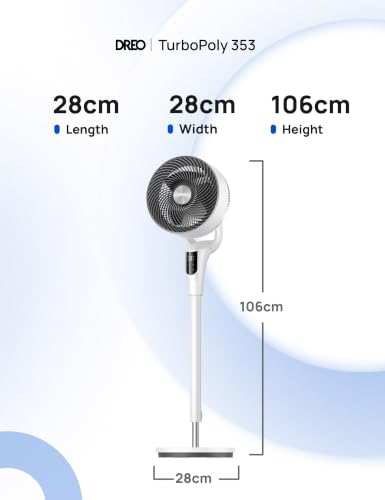 DREO Leiser Standventilator für Schlafzimmer [Verbessert], 27m Luftstrom, Leise, 90° Oszillierend, DC-Motor, 8 Geschwindigkeiten, 3 Modi, 96–106cm Höhenverstellbar, 8H Timer, 105° Manuell Neigbar