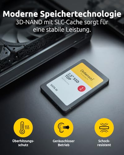 Intenso Top Interne 2,5" SSD SATA III, 256 GB, Schwarz | Schnelle 6 Gbps Schnittstelle mit 520 MB/s Lesegeschwindigkeit, stoßfest, lautlos und ideal für Laptops