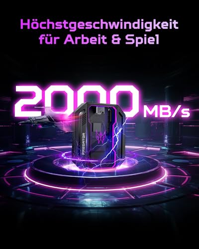acer Predator GP30 Externe SSD RGB 1TB USB 3.2 Gen2x2 - bis zu 2000 MB/s Lesen Portable External Solid State Drives für Smartphone, Tablets, PC & PS5