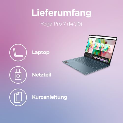 Lenovo Yoga Pro 7 Laptop | Copilot+PC | 14.5" 3K OLED Display | AMD Ryzen AI 9 365 | 32GB RAM | 1TB SSD | AMD Radeon GPU | Win11 Pro | QWERTZ Beleuchtet | Tidal Teal | 3 Monate Premium Care