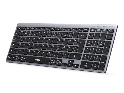 UGREEN Bluetooth Tastatur Kabellos Tastatur (BT5.4+2.4G) | Ultra Slim Scherentastatur, Wiederaufladbares Keyboard mit 3 Kanälen, Kompatibel mit Windows/macOS/Android-QWERTZ Layout