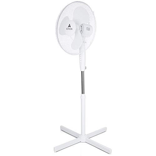 TRESKO AERSON Standventilator 40cm | Ventilator höhenverstellbar bis 120cm | Standlüfter hoher Luftdurchsatz und sehr leise | Windmaschine mit 3 Geschwindigkeitsstufen & Oszillationsfunktion ca. 80°