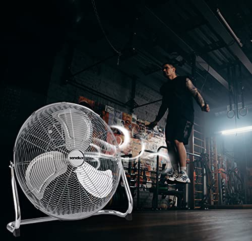 Senelux Bodenventilator - Chrome Gym Fan - 50,8 cm elektrischer tragbarer Lüfter für den Heim-/Fitnessraum-/Bürogebrauch – 3 Geschwindigkeitsstufen mit Neigungsfunktion