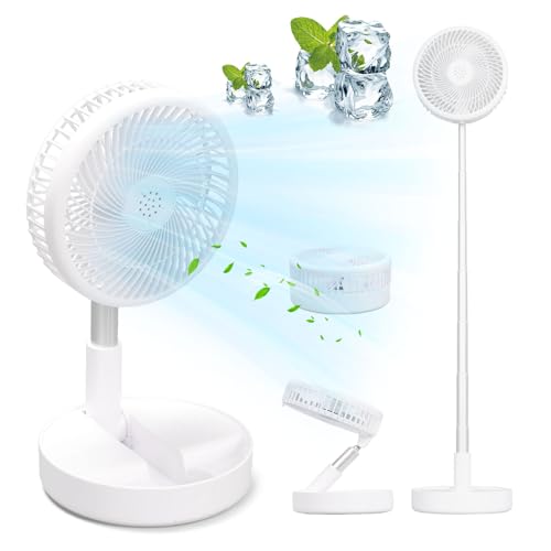 Tragbarer Faltbarer Standventilator Tischventilator, 8" Mini USB 7200mAh Akku Ventilator Leise, 9-100cm Höhenverstellbarer Ventilator 4 Geschwindigkeiten für Outdoor Camping Reise Schlafzimmer Büro