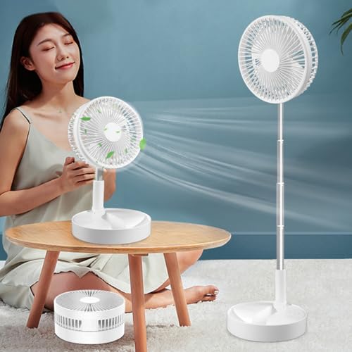 Faltbarer Bodenventilator, wiederaufladbar, batteriebetrieben, USB-Bodenventilator, tragbar, höhenverstellbar, Mini-Elektroventilator, 4 Windgeschwindigkeitseinstellungen, geeignet für Schlafzimmer