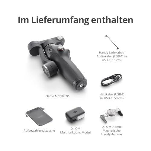 DJI Osmo Mobile 7P Gimbal-Stabilisator (iPhone/Android), Natives Tracking | Beleuchtung, 3-Achsen-Smartphone-Gimbal, Schneller Start, Ein-Klick-Bearbeitung, Integrierter Verlängerungsstab & Stativ