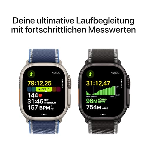 Apple Watch Ultra 3 GPS + Cellular 49 mm Premium Smartwatch für Lauftraining und Kombinationssport mit robustem Titangehäuse in Schwarz und Alpine Loop in Schwarz (Medium)