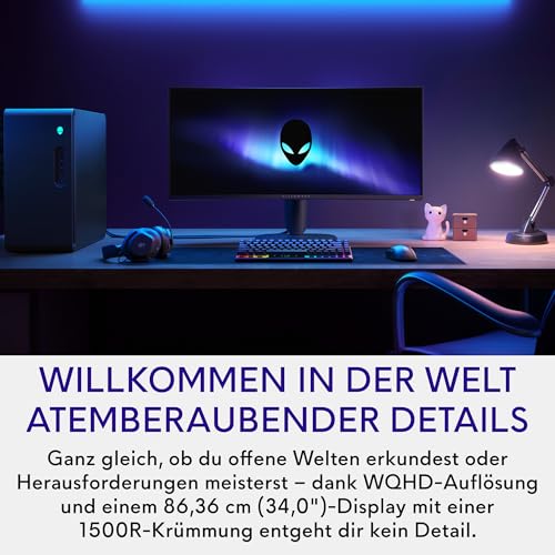 Alienware 34 Gaming Monitor - AW3425DWM, WQHD (3440x1440), 180Hz, VA, 1ms | AMD FreeSync Premium, VESA AdaptiveSync, 21:9 1500R Curved, 95% DCI-P3, HDR400, DisplayPort, 2 HDMI, 3 USB, 3 Jahre Garantie