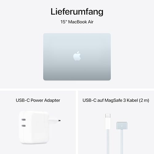Apple MacBook Air (15", Apple M4 Chip mit 10‑Core CPU und 10‑Core GPU, 16GB Gemeinsamer Arbeitsspeicher, 512 GB) - Himmelblau