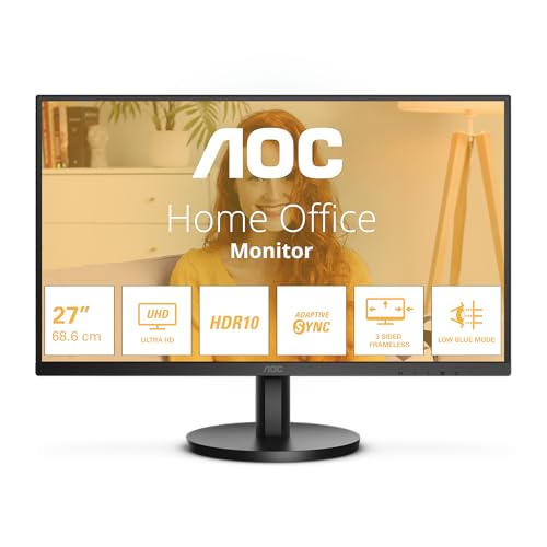AOC U27B3M 27 Zoll UHD Monitor, 60Hz, VA Panel, 4ms GtG, HDR10, (3840x2160 HDMI 2X 2.0 DP 1x 1.4) Schwarz