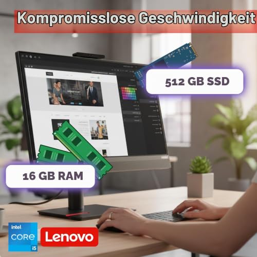 Lenovo All-in-One 24"-Touchscreen, Intel Core i5-8500 (bis zu 3,50 GHz), 16 GB RAM, 512 GB SSD, Windows 11 Pro, Office- und Business-PC, USB-C-Anschluss, 36 Monate Garantie