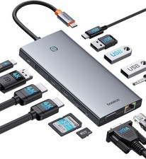 Baseus USB C Docking Station 3 Monitore, 13-in-1 USB C Hub mit 2 HDMI 4K@60Hz