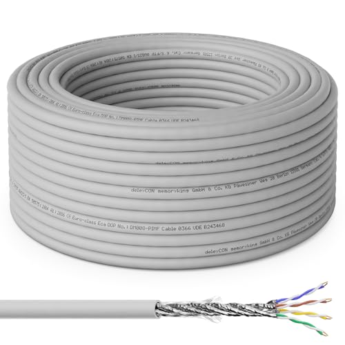 deleyCON 10m CAT6 Verlegekabel 1000 Mbit Gigabit S/FTP - Grau