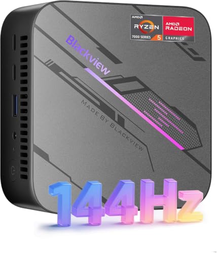 Blackview MP100 Mini PC Win 11 Pro, 32GB DDR4 1TB SSD Desktop PC, AMD Ryzen 5 7430U Computer, 4K 144Hz Triple Display, Office PC Rechner für Home Office & Business, Wi-Fi 6 & BT5.2, 3 Jahre Garantie