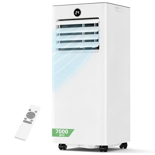 JUMMICO 7000 BTU Mobile Klimaanlage mit Abluftschlauch & Fensterkit | 4-in-1: Kühlen, Entfeuchten, Ventilator, Schlafmodus | Fernbedienung mit Timer | Für Räume bis 20 m²