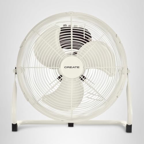 CREATE / AIR FLOOR RETRO/Industrieller Bodenventilator/Cremeweißer Ventilator, 12 Zoll, starker Luftstrom, 3 Geschwindigkeiten, leise, leicht, rutschfeste Standfüße.