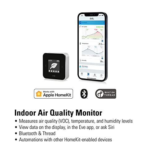 Eve Room - Raumluft-Qualitätssensor & Thermo - Smartes Heizkörperthermostat mit LED-Display, automatischer Temperatursteuerung, Keine Bridge erforderlich, Bluetooth/Thread, Apple HomeKit