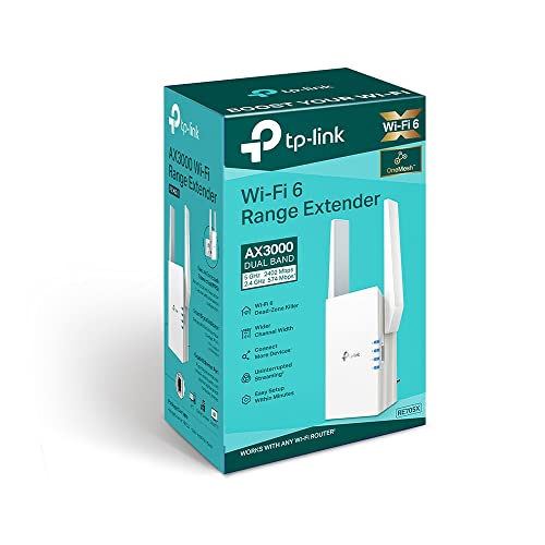 TP-Link RE705X | Wi-Fi 6 WLAN Verstärker | AX3000 Dualband, Gigabit-Port | 2402 Mbit/s (5 GHz) + 574 Mbit/s (2,4 GHz), 2 externe Antennen, EasyMesh, kompatibel mit Fritzbox
